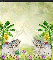 Sun Theme with Cow Banana Tree for All House Hold Functions/Ceremonies Banana Leaf with Cow Design Design (Crush Fabric 8 feet Height * 5 feet Width)