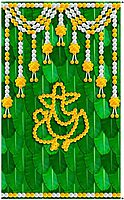 Backdrop Cloth for Fuctions Aritaku Banana Leaf with Orange Yellow Flower Decoration Cloth for All Functions and Photography (8X5) (White Ganesh)