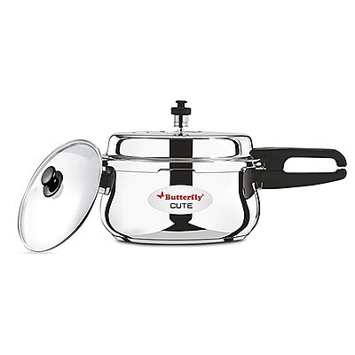 Butterfly Cute Ss Induction Compatible Outer Lid Stainless Steel Pressure Cooker With Glass Lid 2 liter