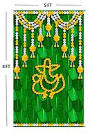 Backdrop Cloth for Fuctions Aritaku Banana Leaf with Orange Yellow Flower Decoration Cloth for All Functions and Photography (8X5) (White Ganesh)