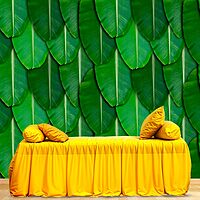 Backdrop Cloth for Fuctions Aritaku Banana Leaf with Orange Yellow Flower Decoration Cloth for All Functions and Photography (8X5)