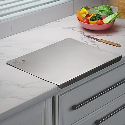 JVL Stainless Steel Countertop Cutting & Chopping Board (42cm*32cm*2cm) Longer & Heavy Duty, Heat-Resistant, Non-Slip, Hygienic for Vegetables, Fruits and Dough