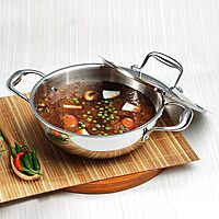 Vinod Platinum Triply Stainless Steel Extra Deep Kadai with Lid - 3.7 L Vinod Platinum Triply Stainless Steel Extra Deep Kadai with Lid - 3.7 L