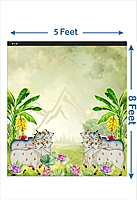 Sun Theme with Cow Banana Tree for All House Hold Functions/Ceremonies Banana Leaf with Cow Design Design (Crush Fabric 8 feet Height * 5 feet Width)