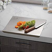 JVL Stainless Steel Countertop Cutting & Chopping Board (42cm*32cm*2cm) Longer & Heavy Duty, Heat-Resistant, Non-Slip, Hygienic for Vegetables, Fruits and Dough