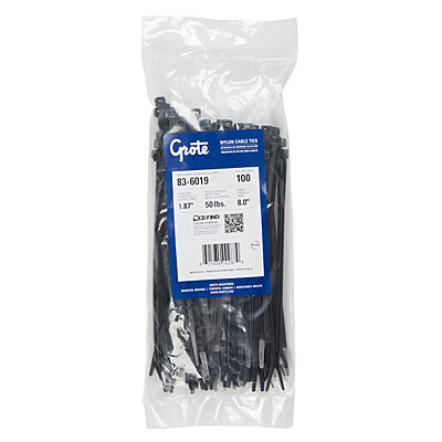 Grote Nylon Zip Ties, 8" Length, 100 Pack 83-6019