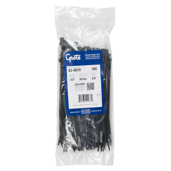 Grote Nylon Zip Ties, 8" Length, 100 Pack 83-6019