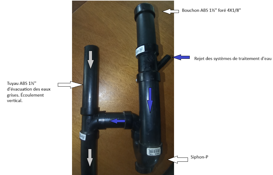 Kit d'installation précollé pour rejet sur ABS 1''1/2 (REJETV3) Sortie en T ½'' et bouchon foré (Installation type lave-vaiselle)