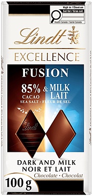 Lindt Excellence Fusion 85% Cacao Sea Salt & Milk Chocolate Bar 15 x 100 g Lindt Excellence Fusion 85% Cacao Sea Salt & Milk Chocolate Bar 15 x 100 g