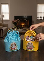 Raw silk digital Potli bag (Lotus with Parrot)