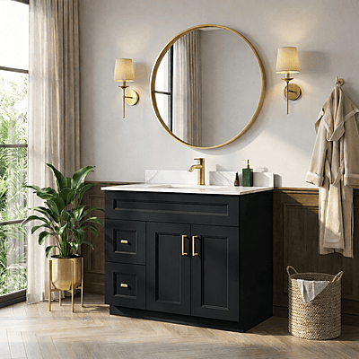Pinewood Vanity 36" Black Left Drawers / 实木浴室柜子 左侧抽屉 黑色