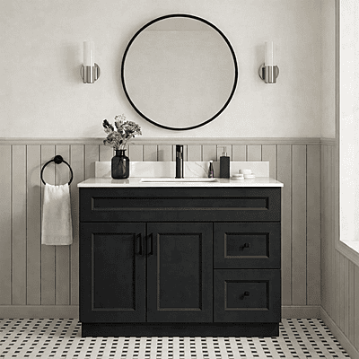 Pinewood Vanity 42" Black Right Drawers / 实木 42寸 右抽屉 黑色