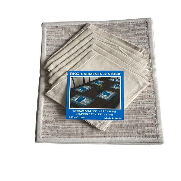 Rectangular Straw Place Mat with 6 Napkins