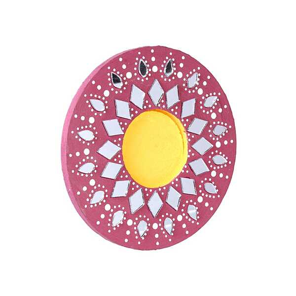 Mirroe work tealight Holder Floral Manadala Red 4 in Dia 5.5mm Thick 1 pc