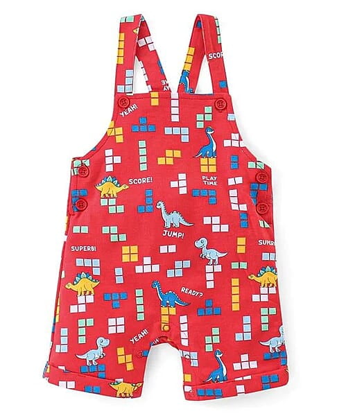 Dungaree Romper (Infant "Dino-Block" Retro Gamer Print) 9-12 Month Dungaree Romper (Infant "Dino-Block" Retro Gamer Print) 9-12 Month