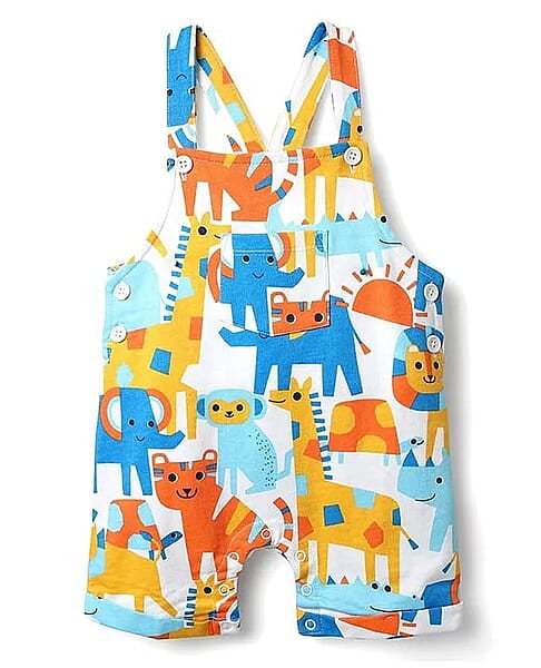 Dungaree Romper (Infant Multi-Animal "Jungle Friends" Print) 12-18 Month Dungaree Romper (Infant Multi-Animal "Jungle Friends" Print) 12-18 Month