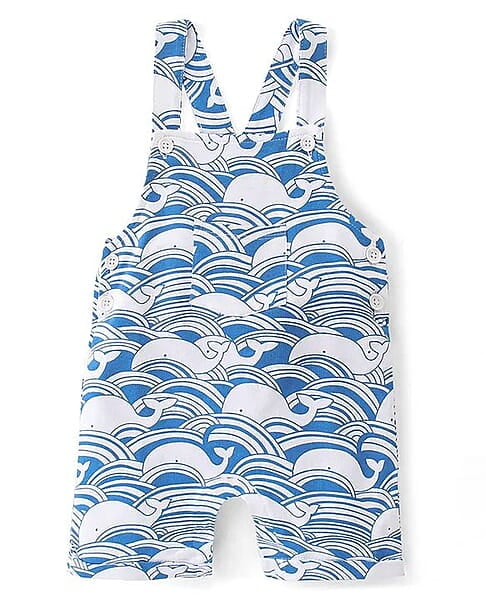 Dungaree Romper (Infant "Ocean Wave" Whale Print) 12-18 Month