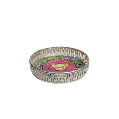 Silver Color Pichwai Tray 8 inches Silver Color Pichwai Tray 8 inches