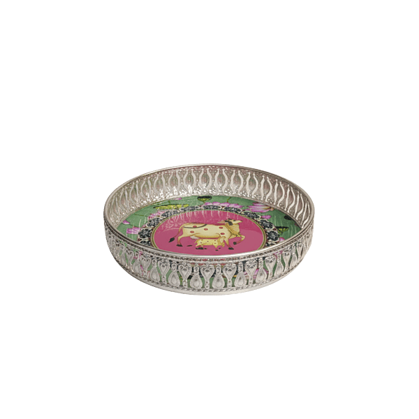 Silver Color Pichwai Tray 8 inches