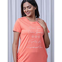 Slumber Jill Women Coral Chest Printed T-Shirt Nightdress (M)