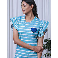 Slumber Jill Blue Rainbow Frill Sleeve Nightdress (L)