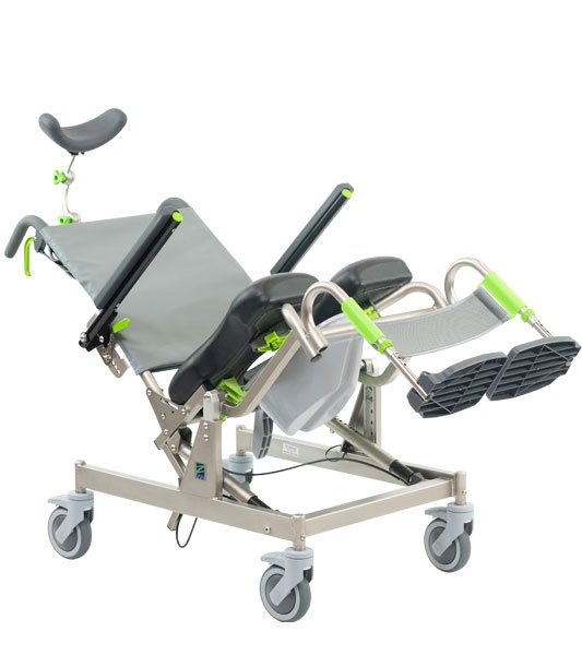 DYN- Custom- Raz-AT standard 18"W (46cm) base frame [will fit over most toilets] – Attendant Tilt Mobile Shower Commode Chair with 40° tilt range,