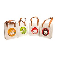 Canvas bag with brown leather feel handle digital cow printed design
