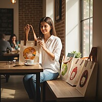 Canvas bag with brown leather feel handle digital cow printed design