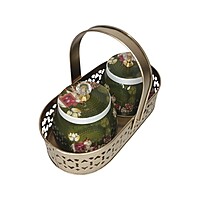 Gold Color oval Metal basket with two matching jars