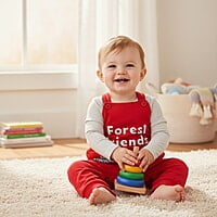 Dungaree Romper (Baby "Forest Friends" Graphic Print) 6-9 Month Dungaree Romper (Baby "Forest Friends" Graphic Print) 6-9 Month