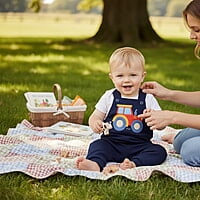 Dungaree Romper (Baby Tractor Print) 6-12 Month