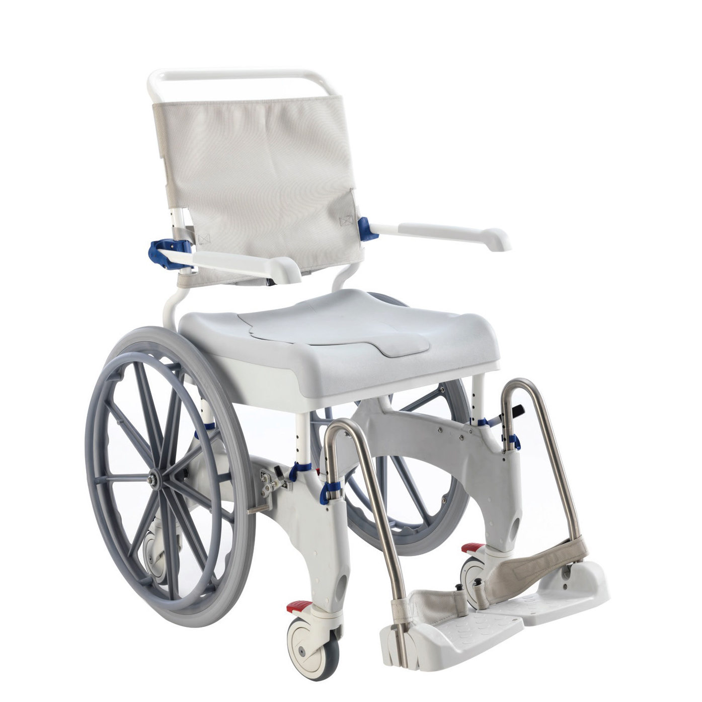 INV-OCEANERGOSP - Aquatec Ocean Ergo Self Propel Shower Commode with Collection Pan, Lid, and Pan Support Guide Rail