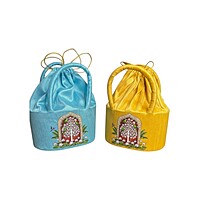 Raw silk digital Potli bag (Lotus with Parrot)