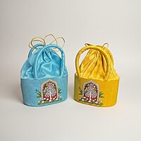 Raw silk digital Potli bag (Lotus with Parrot)