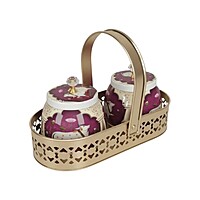 Gold Color oval Metal basket with two matching jars