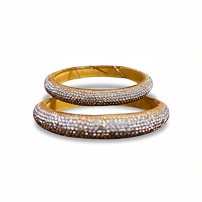 Border Bangles (1 Pair ) White and Gold Stone Border Bangles (1 Pair ) White and Gold Stone