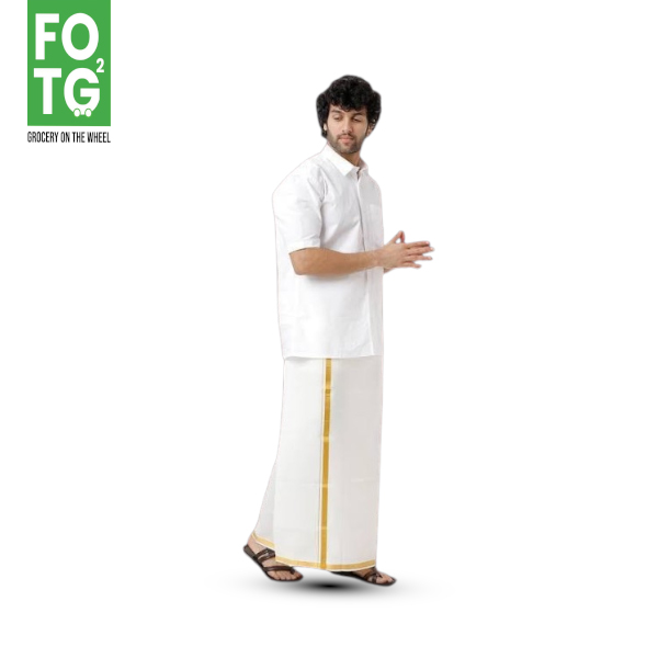 White Dhoti With Golden border 2 Meter