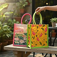 Jute bag with digital print pichwai design(front and back jute)