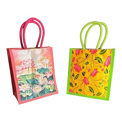 Jute bag with digital print pichwai design(front and back jute)
